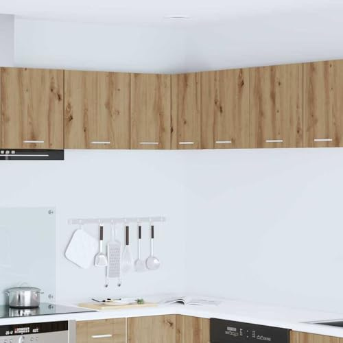 Ordellia Armoire Suspendue d’Angle en chêne Artisan et Blanc, Bois d’ingénierie, 57 x 57 x 40 cm, Grand Espace de Stockage pour Cuisine, Usage intérieur, Montage requis, 15,8 kg