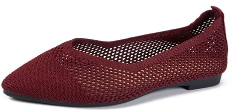 Non Slip Knitted Ballerina Slip On Trainers, Breathable Summer Sporty Comfortable Flat Shoes for Women Red