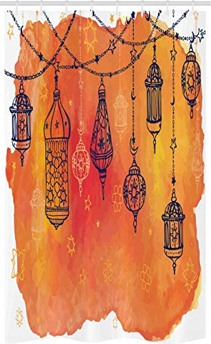 ABAKUHAUS traditionell Schmaler Duschvorhang, Mittlerer Osten Orient, Badezimmer Deko Set aus Stoff mit Haken, 120 x 180 cm, Orange Vermilion Schwarz