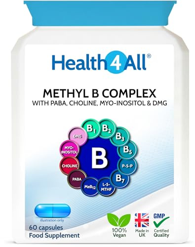 Health4All Methyl B-Complex, 60 Capsules with Methylcobalamin, Methyl Folate, DMG & PABA Supplement, Support Stress, Energy, Methylation, Aid Nervous & Physiological Function | Made in UK (not Tablet)