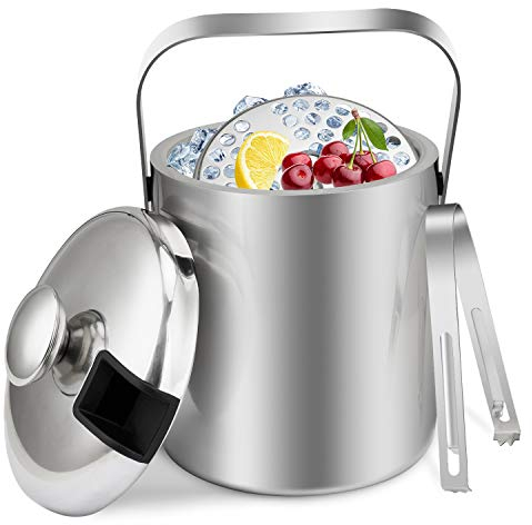 Tuevob 1.3 L Eiseimer Eiswürfelbehälter Edelstahl Eiseimer Eisbehälter mit Zange und Deckel für Eiswürfel u. Früchte ideal für Party u. Hochzeit - Eiskübel, Eiseimer Ice Bucket EIS Behälter