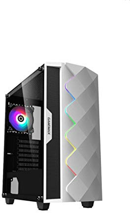 GameMax White Diamond ARGB Mid-Tower PC Gaming Case, ATX, 3 Pin AURA Connectors, Built In LED Strip, 1 x 120mm ARGB Fan Included, Water-Cooling Ready | White