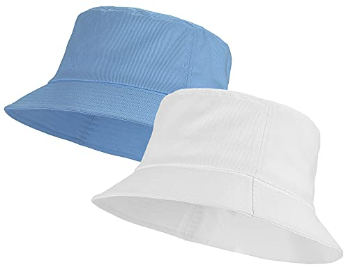 Umeepar 100% Baumwolle Fischerhut Sonnenhut Sommerhut Hut 2er-Pack for Damen Herren (DE/NL/SE/PL, Alphanumerisch, Einheitsgröße, Weiß + Blau)