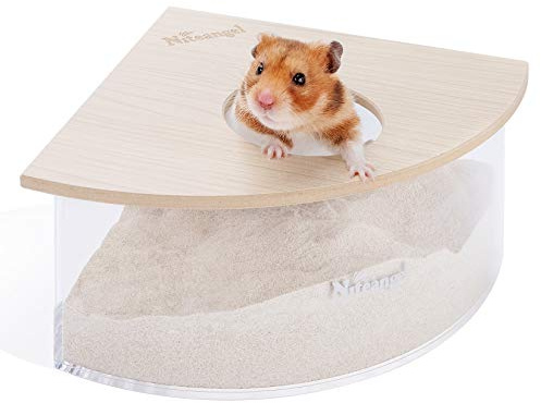 Niteangel Animal Sand-Bath Box: - Acrylic Critter's Sand Bath Shower Room & Digging Sand Container for Hamsters Mice Lemming Gerbils or Other Small Pets (Triangle, Burlywood)