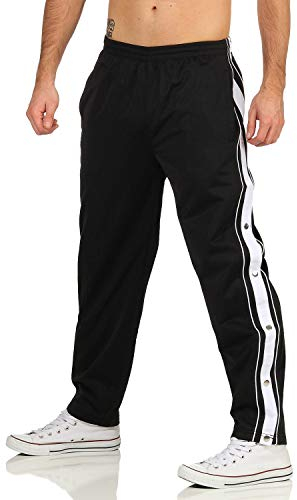 ZARMEXX Herren Trainingshose mit seitlicher Knopfleiste zum öffnen Button Up Sporthose Freizeithose Jogginghose Sportswear (schwarz, XL)