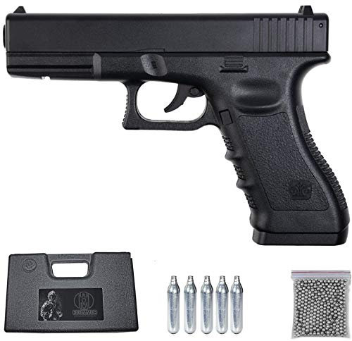 Ecommur MK1 Stinger G17 | Pistola de balines (perdigones: Bolas bb's de Acero) y Aire comprimido (CO2) semiautomática Tipo Glock 17 Calibre 4,5mm con maletin y consumibles