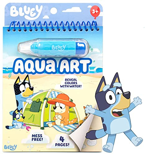 Horizon Group USA Bluey Aqua Art - Reusable Water Reveal Activity Pages With Water Pen for No-Mess Drawing and Coloring