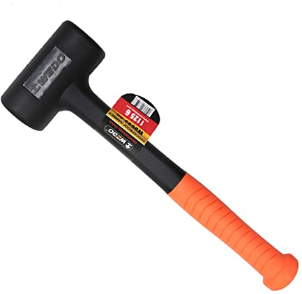 WEDO Rückschlagfreier hammer, Schonhammer, 1575g,Gummihammer mit rutschfestem stoßdämpfendem Fiberglasstiel, Hartgummihammer, 16mm maximale Stärke schlagende Oberfläche，390mm Länge