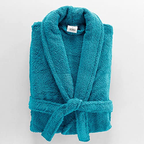 Douceur d'Intérieur, Peignoir (Taille Unique) Tendresse Bleu Paon, Eponge Unie 100% Coton