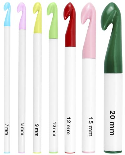 QWORK® Uncinetti Set, 7 Pezzi Uncinetti per Filati Super Grossi per Principianti e Professionisti - 20mm/15mm/12mm/10mm/9mm/8mm/7mm