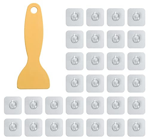 PFLYPF 30 ganci trasparenti senza cuciture, con 1 raschietto in plastica, gancio autoadesivo, gancio adesivo impermeabile, gancio rimovibile, senza foratura, per appendere asciugamani e chiavi