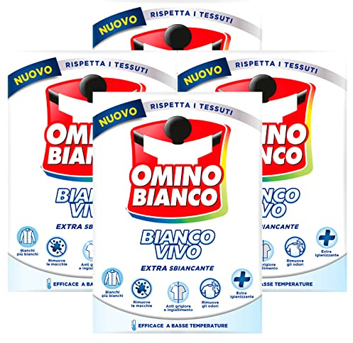Omino Bianco - Additivo Lavatrice Bianco Vivo 5 Azioni in 1 in Polvere per Bucato, Smacchiante e Igienizzante, 500 g x 4 Pezzi