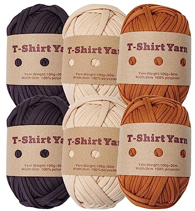 Baoblaze 6Pcs Knitting Yarn Set T-Shirt Yarn Elastic Crocheting Projects Chunky Yarn Spaghetti Yarn for Bags Throw Blanket Crochet Carpets Home Decor, Set A