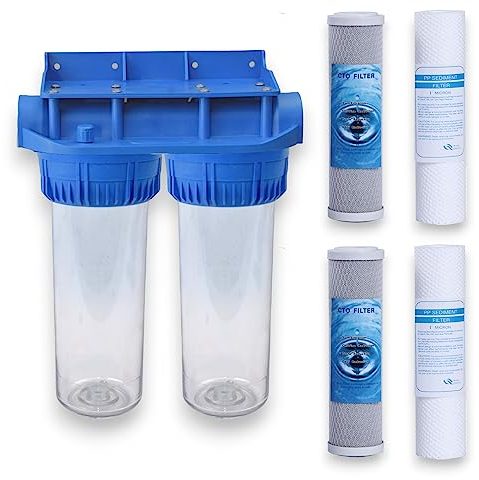 MGidea filtro acqua KIT due stadi Quattro cartucce NW-BR10B3 filtrazione sedimenti e carboni attivi 1 1/2 3/4 (1 (32,89mm))