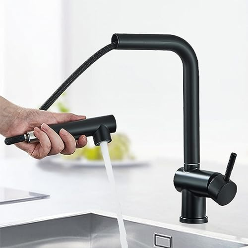 Wasserhahn Küche Schwarz Matt Hochdruck Spültischarmatur Küchenarmatur mit Brause Ausziehbar 360° Schwenkbar Zwei Strahlarten Wasserstrahlarten Rozin Küche Mischbatterie