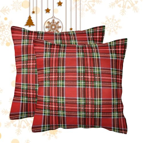 SONIT - Copri Cuscini Natalizi per Divano 40x40 - Set 2 Federe Natalizie per Cuscino Natale Made in Italy - Tartan