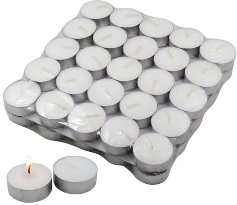 KARAN KING Tea Lights Candles Long Burning - 4 Hour Tealights, Unscented - Cotton Wicks - Versatile (Weddings, Birthdays, Parties, Restaurants, Massage Parlors, Spa) (Pack of 100)
