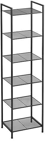 SONGMICS Badezimmerregal aus Metall, Küchenregal, 6 Ebenen, Badregal, Standregal, Pflanzenregal, erweiterbar, verstellbare Ablagen, Industrie-Design, für Badezimmer, Küche, schwarz BSC036B01