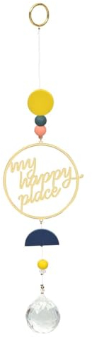 moses. Smile Sonnenfänger Happy Place, Hängende Fensterdeko, Windspiel aus Kristallglas mit goldenen Akzenten und farbigen Holzelementen, Fenster Lichtspiel, Golden