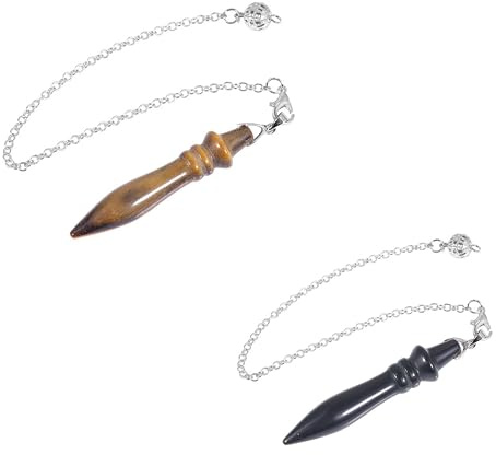 Miracles Minéraux Pendelhänge, spådomshänge, radiestesi, esoterasism, natursten, spets, kon, egyptisk thot, sephoroton, merkaba, pyramid (Thot x2 | svart obsidian + tigeröga), Sten