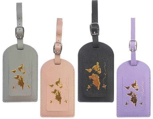 Neodtx Kofferanhänger Flugreis 4 Stück Gepäckanhänger Für Koffer Aus Pu-Leder,Kofferschilder Anhänger Mit Verstellbarer Schnalle,Namenschild Adressanhänger Koffer Für Geschäftsreise, Flugreisen