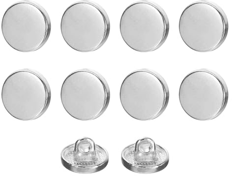 sourcing map 10pcs 16L Metal Round Flat Sewing Buttons 10mm Alloy Shank Craft Replacement Button for Men Women Suit Woolen Coat Shirt Trousers Sewing Crafts, Silver Tone