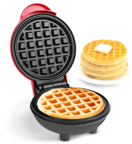 Yeelua Mini Rounded Waffle Maker, Electric Mini Pancake Maker with Power/Ready Indicator, Non Stick Coating with Fast & Even Heating, Ideal for Grilled Cheese & Breakfasts