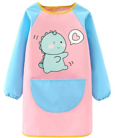 Delantal Niño, Bata Pintura Niños, Impermeable, Delantal Infantil con Mangas Largas y Bolsillo para Manualidades, Comer, Cocinar y Dibujar