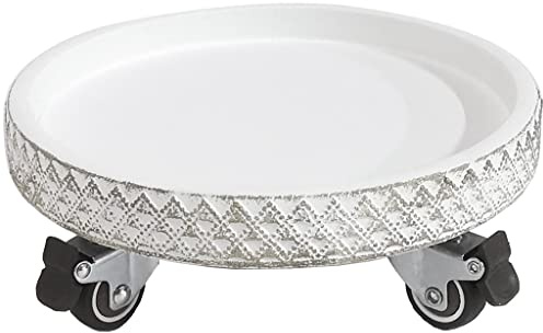 Generico Carrello portavasi Bianco con Ruote - Supporto per Piante con Ruote da 9 con Freno, Carrello Resistente per vasi e fioriere da Interno/Esterno, Carrello di Facile Trasporto