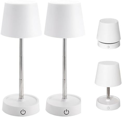 XUXLEKK Lampada da Tavolo Senza Fili, 2 Pezzi Lampada da Tavolo LED Dimmerabile, USB Ricaricabile LamPada da Scrivania, LamPade da Tavolo Regolabile in Altezza, per Soggiorno, Camera da Letto, Esterni