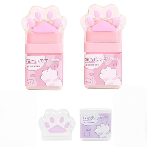 2 gomas de borrar de pata de gato, borradores multicolor para niños, borradores coloridos, lindo gato de goma con estuche de rodillo de afeitado para suministros de oficina y escuela, gomas de borrar