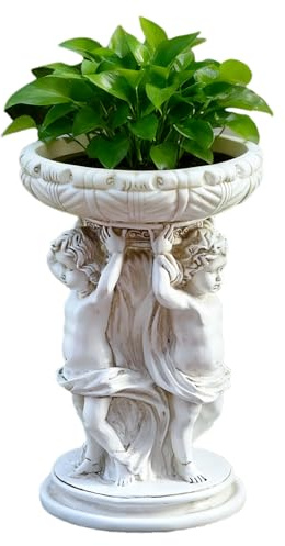 Pentola di fiori per giardino - vaso di resina con statua angelo, decorazione retrò, scultura vintage per esterno | Decorazione originale per giardino, terrazza, , navata, balcone, camera da le