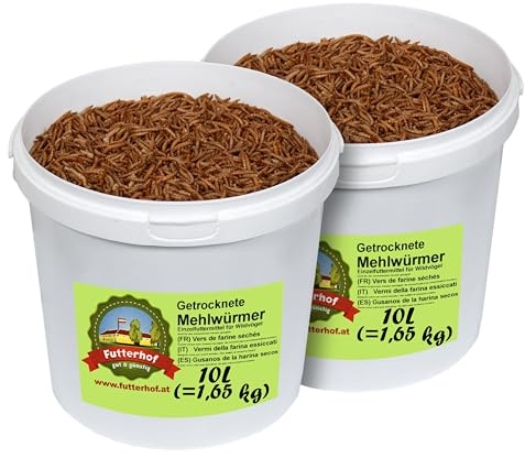 Futterhof vers de Farine séchés Seau de 2 x 10 L (= 3,30 kg), Premium Qualité