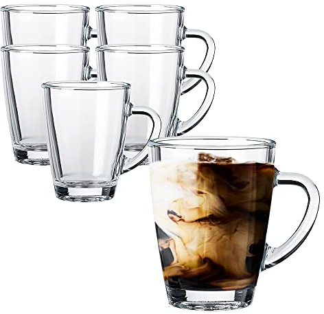 HAADI Set 6 Tazas Desayuno Mugs café de Vidrio para Té,Café,Leche,Latte,Macchiato 295ml tazas de cafe