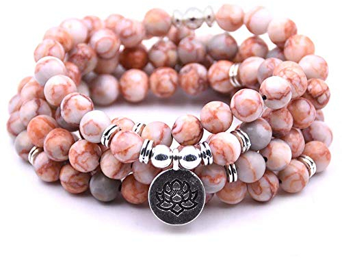 Self-Discovery Armband Mala Yoga 108 natürliche Perlen mit Lotusanhänger, One Size, Stein, Sto