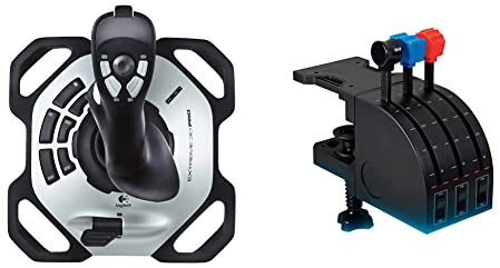 Logitech G Extreme 3D PRO Joystick, 12 Programmable Buttons- Black/Silver & Saitek PRO Flight Throttle Quadrant, Professional Simulation Axis Levers - Black