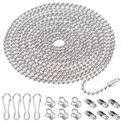 Jeesblsy Kugelkette Edelstahl Kugelkette 15 Meter/ 2,4mm Perlen Rollenkette Perlenkette Verlängerung Meterware für DIY Handwerk Dekoration mit 150 Stück Anschlüsse (3 Verschiedenen Ausführungen)