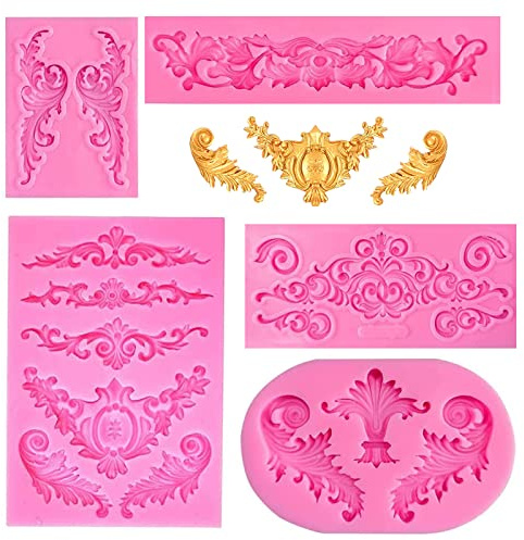 Vintage silikon fondant, set med 5 rosa silikonformar, material av livsmedelskvalitet, antiklibbig design, för att göra chokladmuffinsformar bakformar