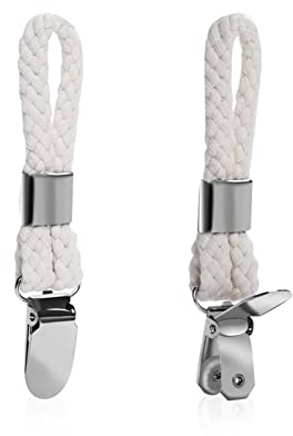 2pcs Towel Clips,Metal Tea Towel Hooks with Woven Cotton,Braided Cotton Loop Towel Clip,Sturdy Hanging Clips Tea Towel Holders,Beach Towel Pegs,Hand Towel Clip Hooks for Bathroom Kitchen