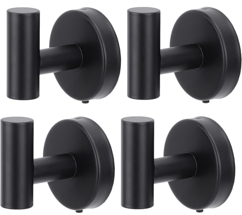 Segus Colgador Toalla, 4 Piezas Percha Baño, Ganchos de Pared Acero Inoxidable para Toallas, Esponja, Cepillos, Accesorios Negro