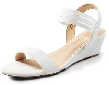 DREAM PAIRS Sandalias de cuña para mujer, tacón bajo, correa de tobillo, zapatos de vestir casuales para mujer, Blanco-poliuretano, 40.5 EU