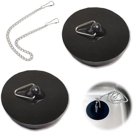 2 Pièces Bouchon de Vidange, Bouchon Baignoire Universel, Bouchon d'Evier avec Chaîne à Billes, Bouchon d'Évier en Caoutchouc, pour Evier de Cuisine, Salle de Bain, Baignoire