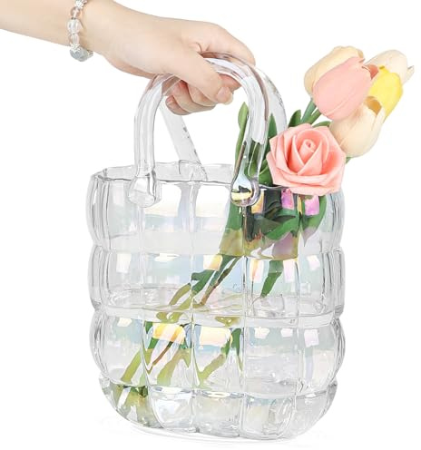 DBREAKS Vaso di Vetro Borsetta Colorato, Fatto a Mano, Borsa a Bolla Creativa, Decorativo per Scrivania, Cesto per Fiori