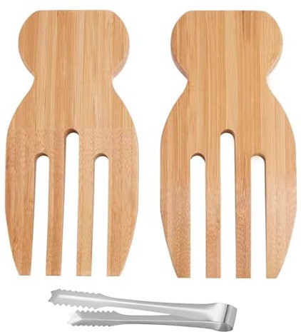 ZBHDEYG 2 forchette da insalata in legno, 1 clip, forchetta per insalata, manico in legno, utensili da cucina