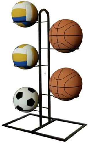 Bollförvaringshållare, vertikal bollhylla – vertikal garagebollförvaring med 5 nivåer, sportutrustning, basketarrangör-stativ, sportbollsorganisatör-ställ, basketställ för sovrum,, svart, se