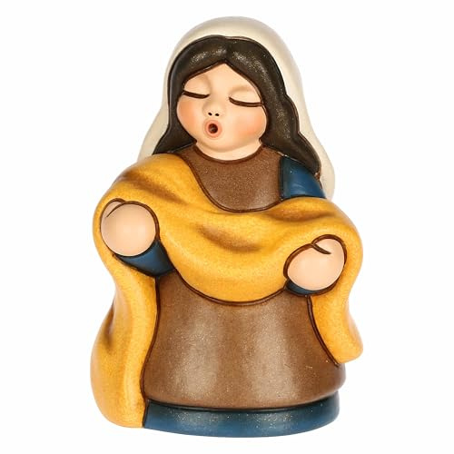 THUN, Venditrice di Stoffe Blu in Ceramica di Alta Qualità, Collezione Presepe Classico, Statuine per Presepe di Natale da Collezione, 5,4 x 4,3 x 7,9 cm