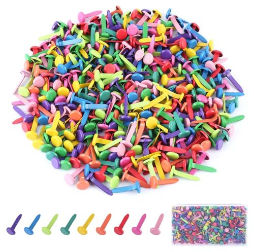 YONGQING 400 Stück Mini Runde Brads, Metall Bunte Musterbeutelklammern, 8 x 17mm Rundkopfklammern, Briefklammern für Scrapbooking, Papier, DIY Handwerk