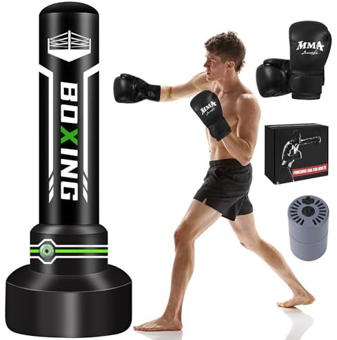 JUOIFIP Boxsack Erwachsene 180cm, Upgraded selbst aufblasen schweren Boxsack mit Boxhandschuhen und Built-in Luftpumpe für die Ausbildung MMA Muay Thai Fitness Anfänger