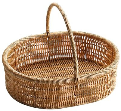 Raypontia Einkaufskorb Geflochten Oval - 28.5 * 23.5 * 8Cm Nachahmung Rattan Picknickkorb Mit Griff, Brotkorb Geflochten Mit Griff, Obstkorb, Osterkorb Mit Henkel, Für Esszimmer,