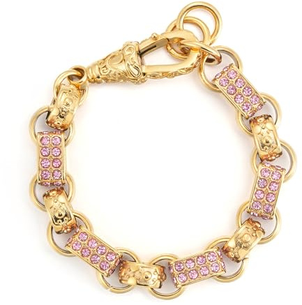 Gold Gypsy Link Belcher Bracelet with Pink CZ Stones, 7.5 Inch 13mm Belcher Chain, PVD Gold Plated – Bling King London